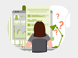 A woman reviewing updated information on a computer and unsure what the changes mean