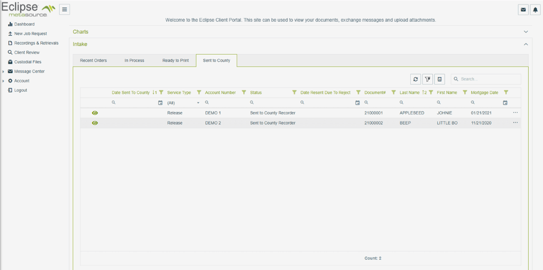 Screenshot of Eclipse's file intake page